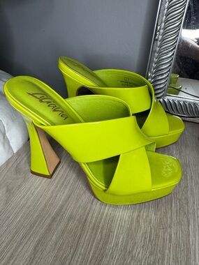 EGO Neon Lime Crisscross Platform Mule Heels